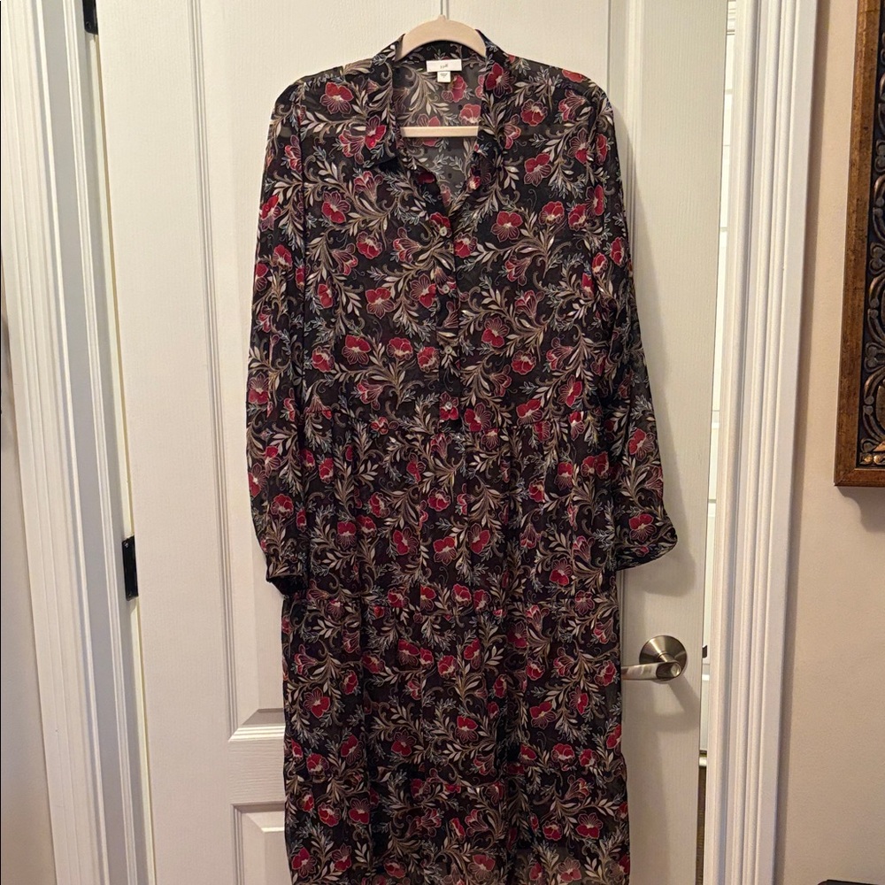 J. Jill Black and Red Floral Long Sleeve Dress